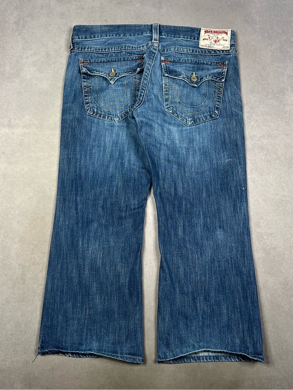 True Religion Blue Denim Bootcut Jeans with Signature Back Pockets